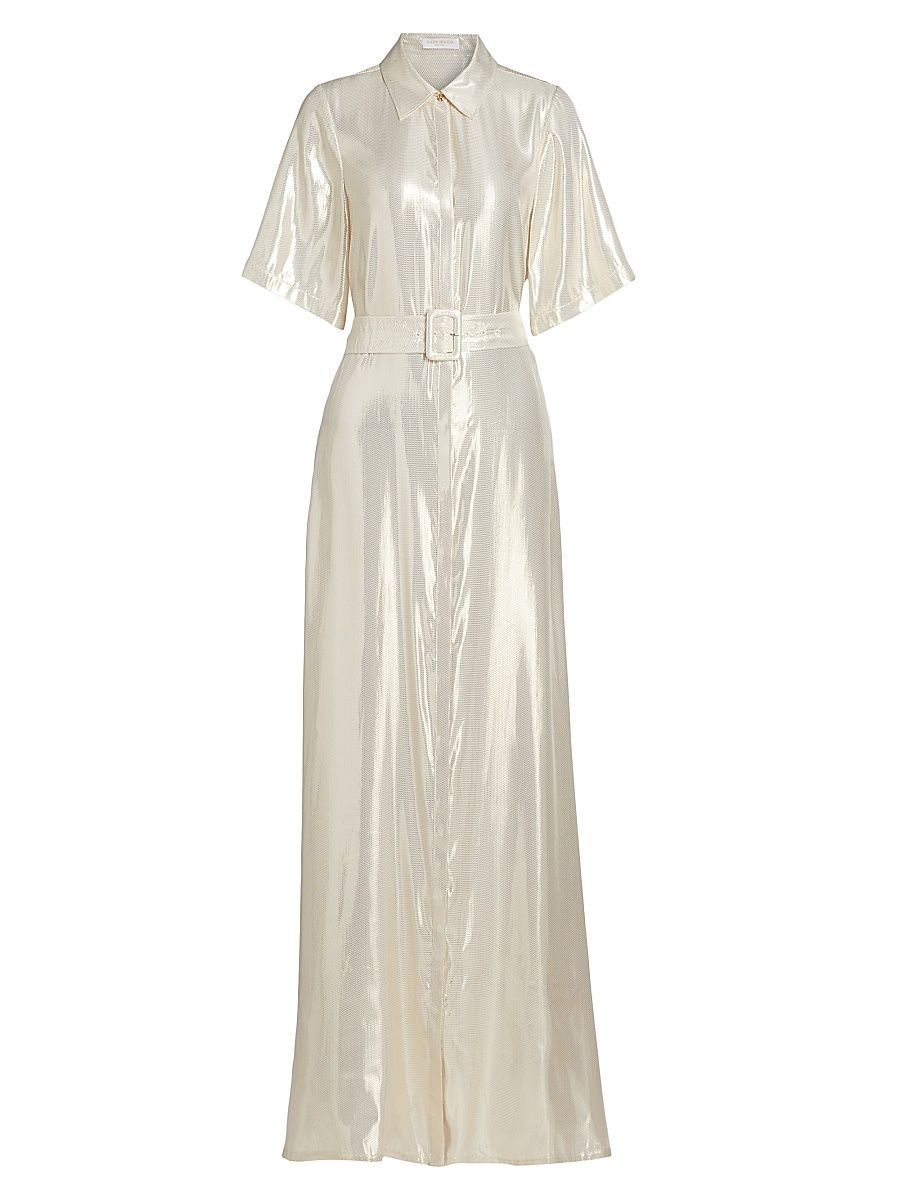Women's Andi Metallic Lamé Shirtdress Gown - Gold Lame - Size 0