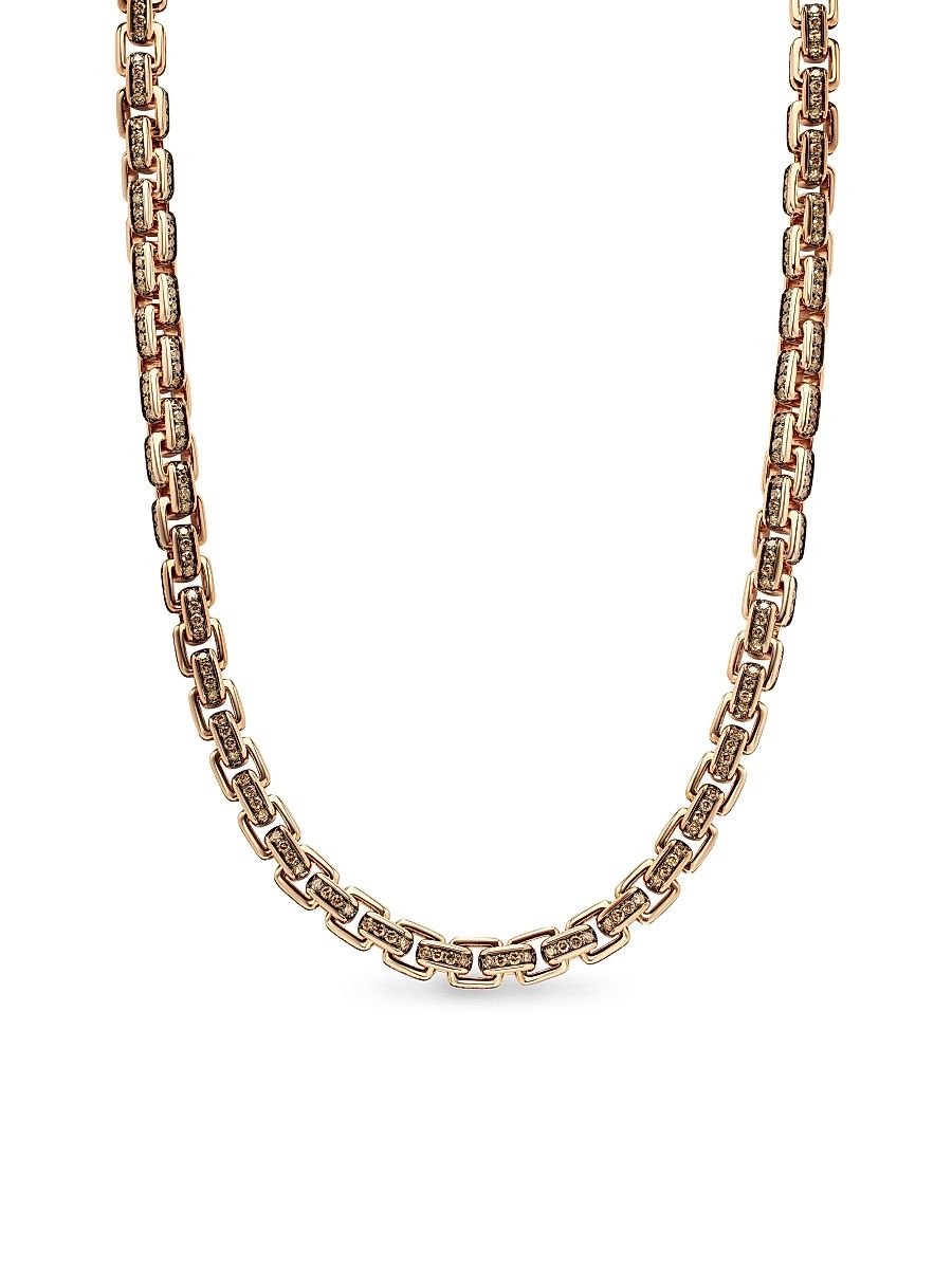Men's Box Chain Necklace in 18K Rose Gold - Cognac Diamond - Size 24