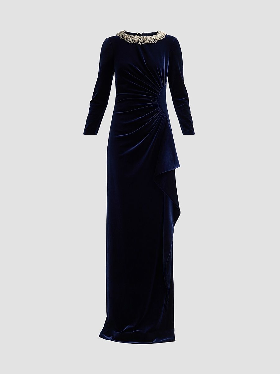 Women's Velvet Jewel Collar Drape Gown - Sapphire - Size 12