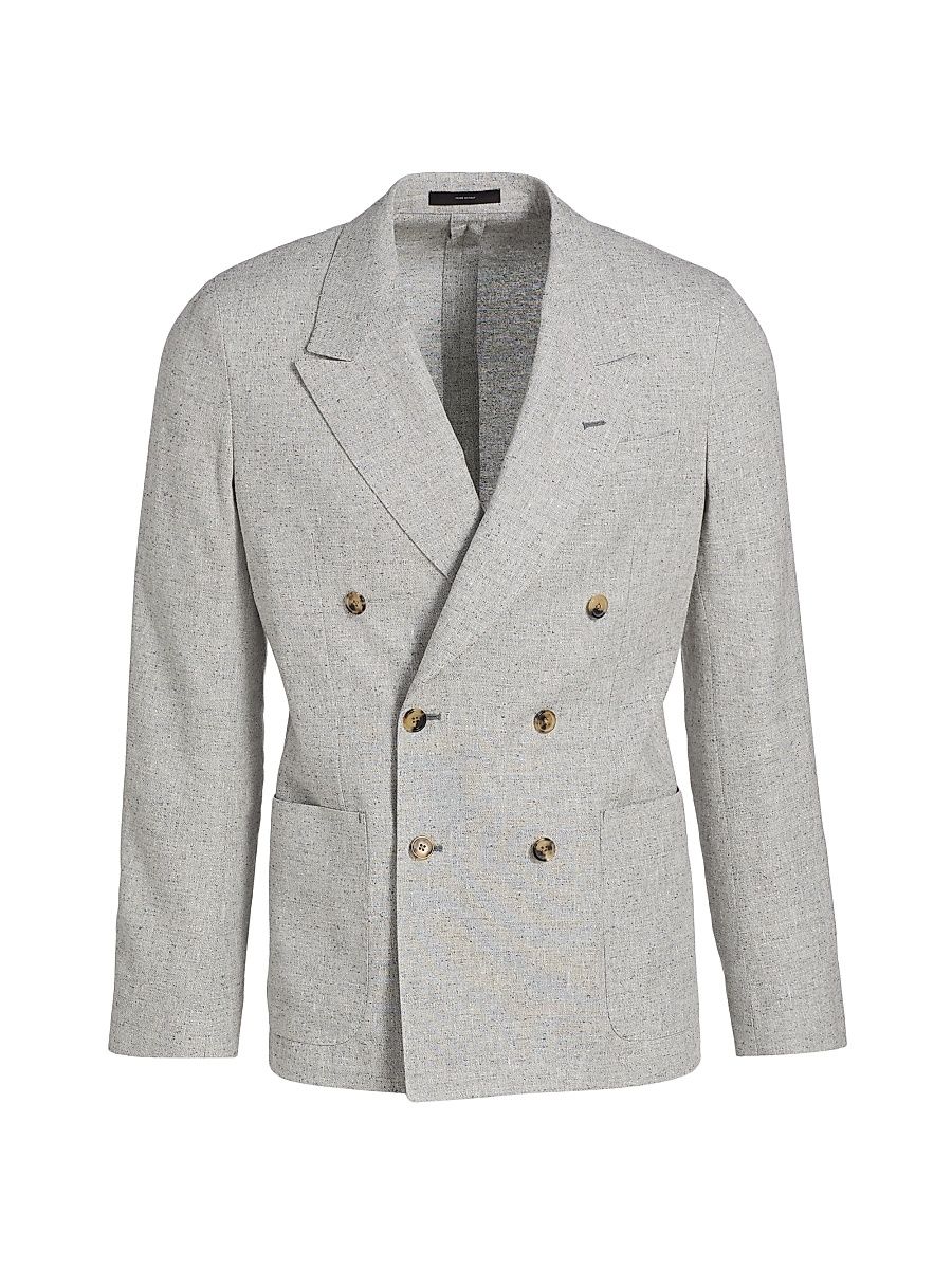 Men's Linen-Silk-Wool Double-Breasted Blazer - Grey - Size 46