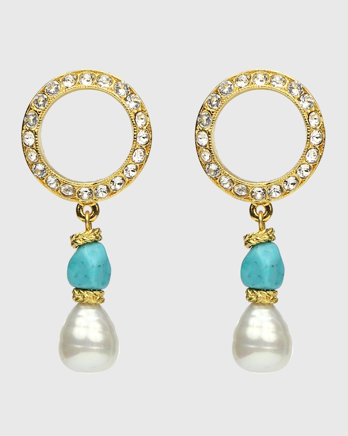 Pearly Turquoise-Stone Dangle Earrings