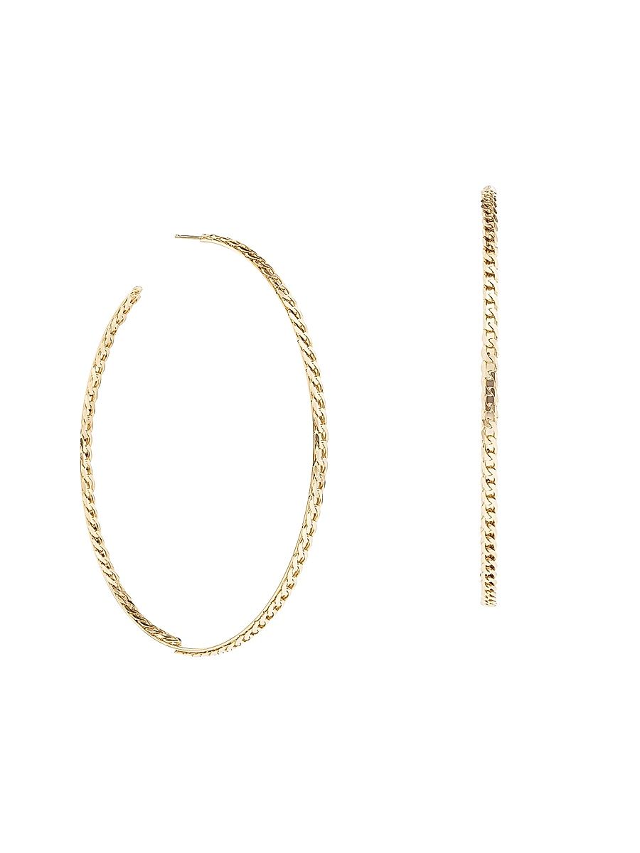 Women's 14K Yellow Gold Nude Curb Chain Hoops - Gold