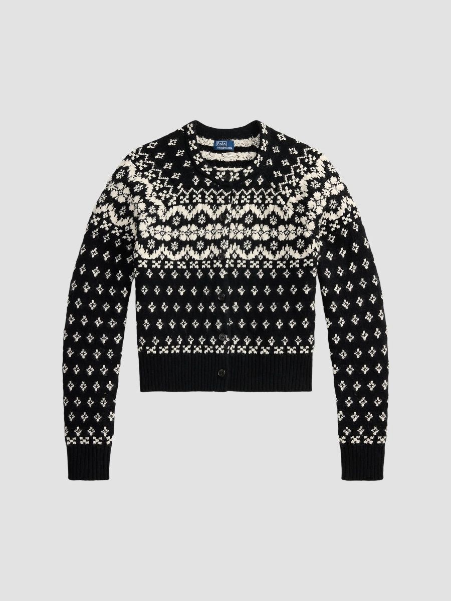 Polo Ralph Lauren Women's Fair Isle-Style Wool-Blend Cardigan - Black - Size XS