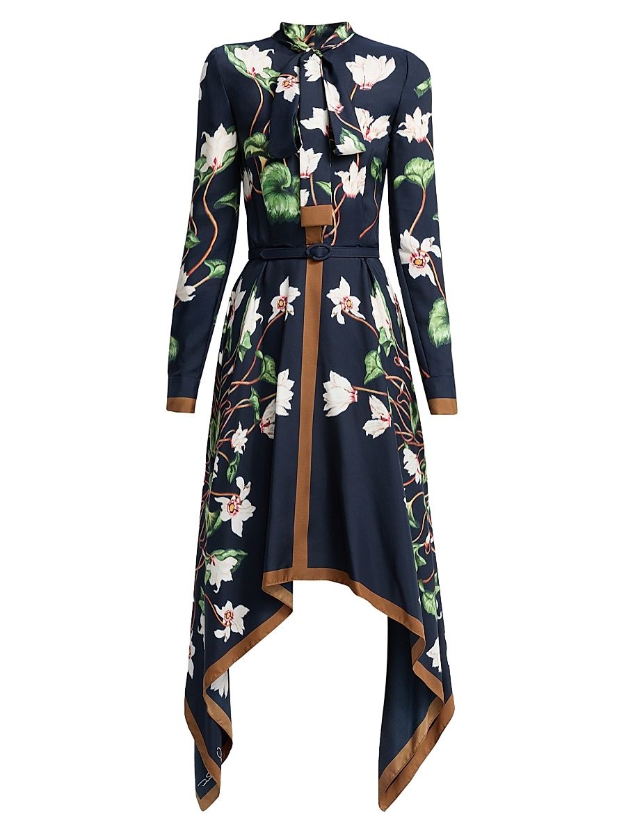 Women's Cyclamen Silk Day Shirtdress - Navy Multi - Size 14