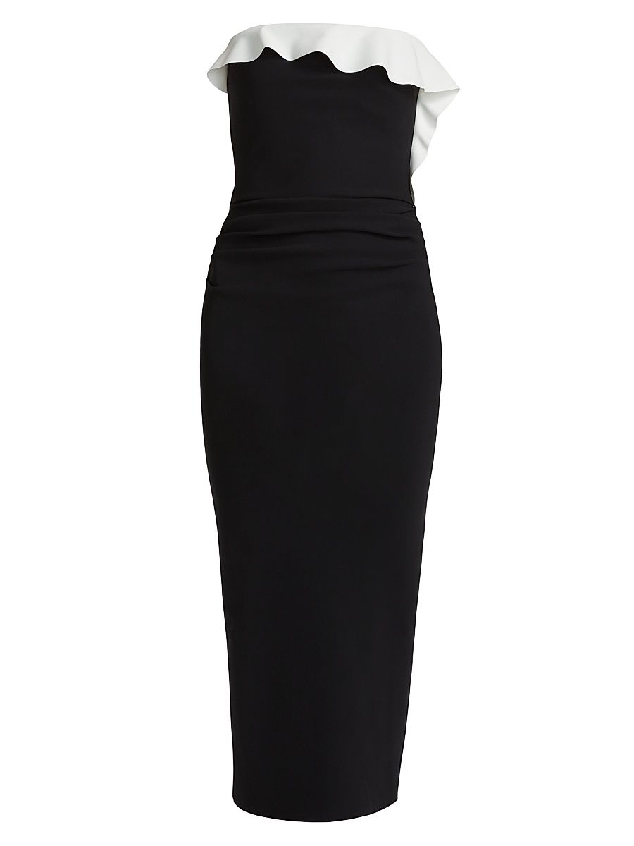 Women's Haruna Ruffle Sheath Midi-Dress - Black White - Size 8