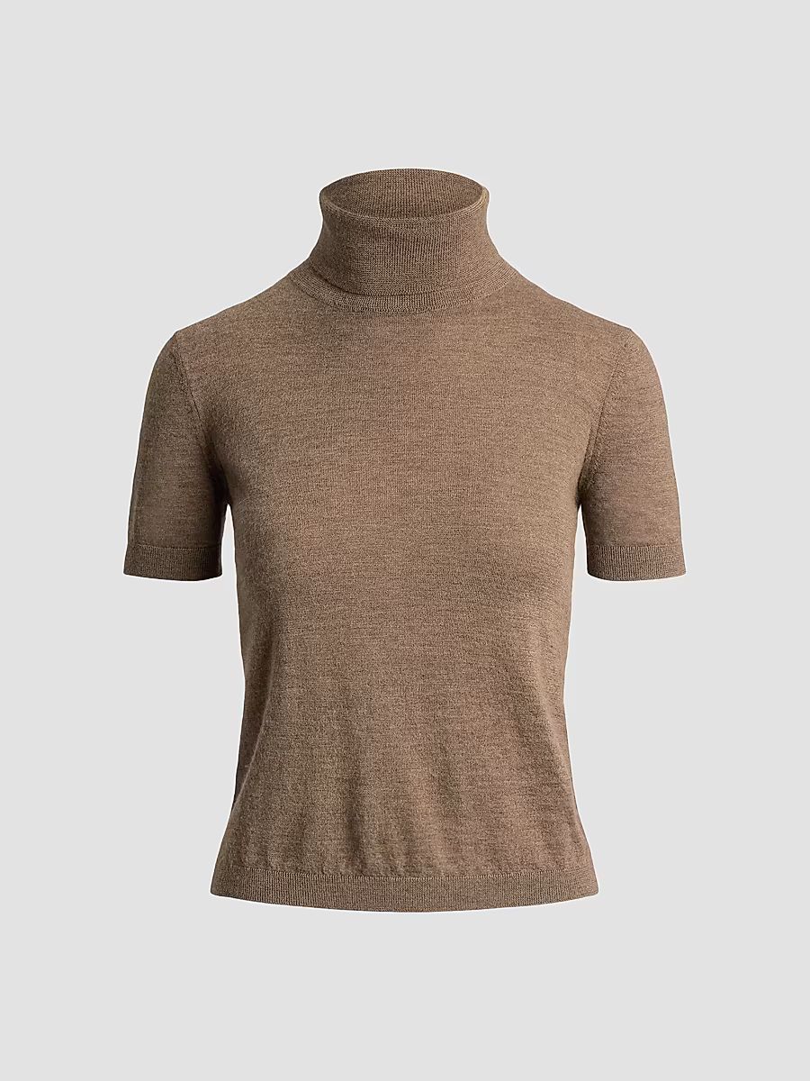 Women's Cashmere Short-Sleeve Turtleneck - Beige - Size XS
