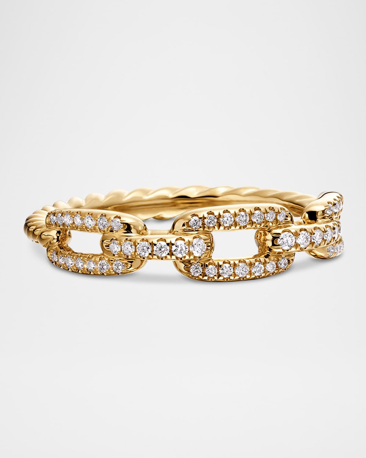 Stax Single-Row Pave Chain Link Ring with Diamonds in 18K Gold