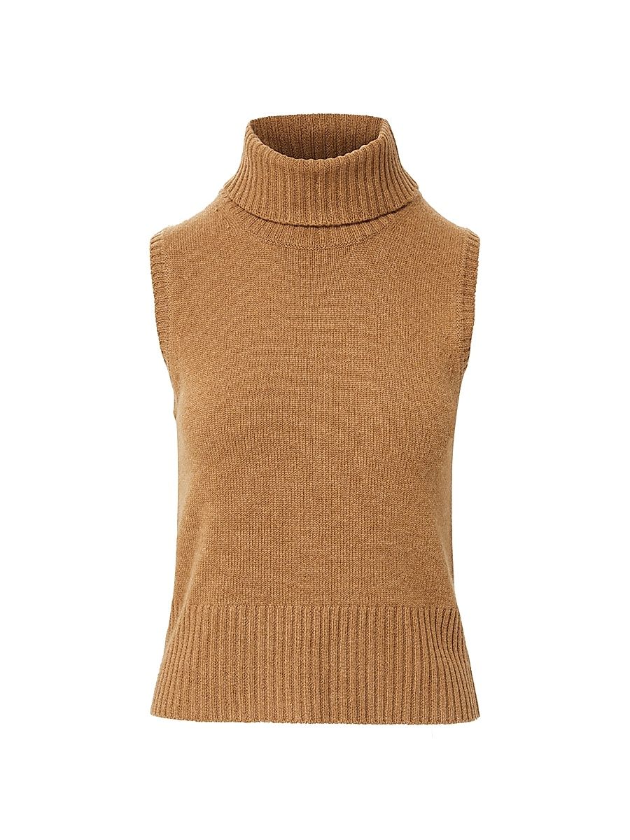 Women's Mazzy Cashmere Sleeveless Turtleneck Top - Dark Acorn Melange - Size XL
