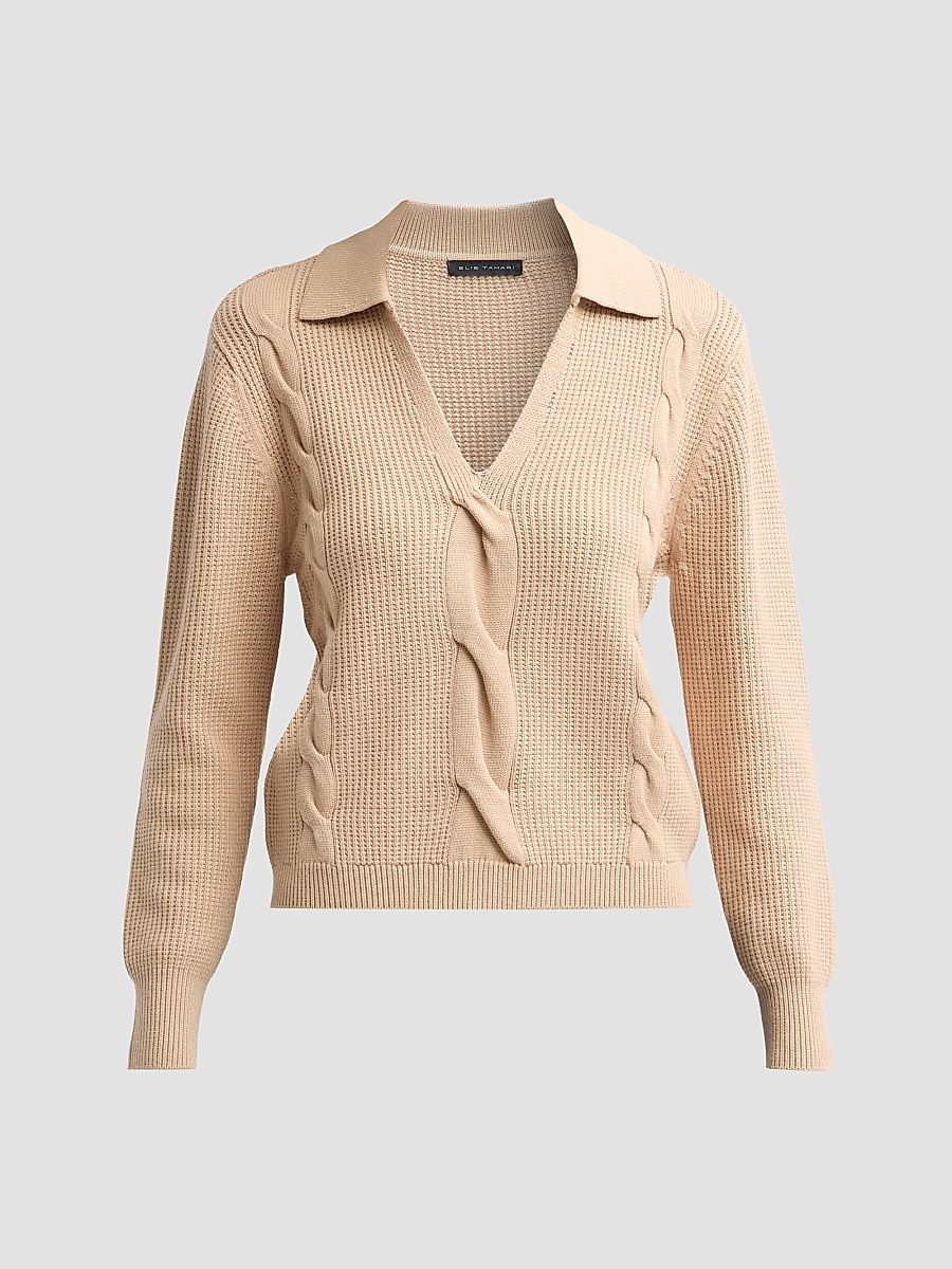 Women's Marjorie Waffle & Cable-Knit Sweater - Vicuna - Size XL