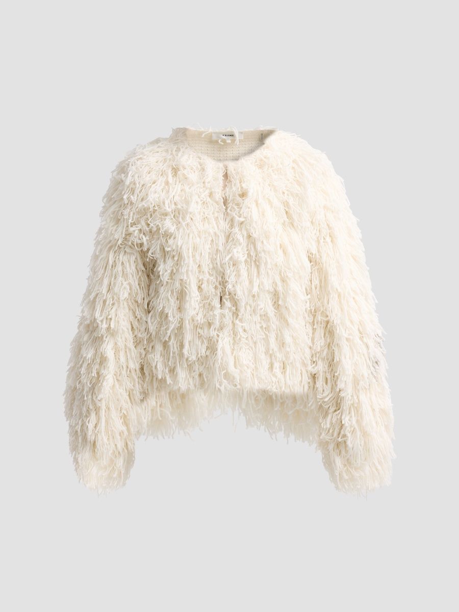 FRAME Women's The Fringe Sweater Jacket - Ecru - Size XL