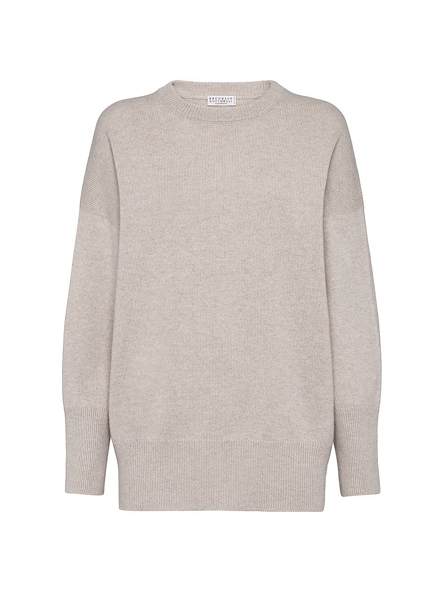 Women's Cashmere Sweater with Shiny Detail - Beige - Size XXXL