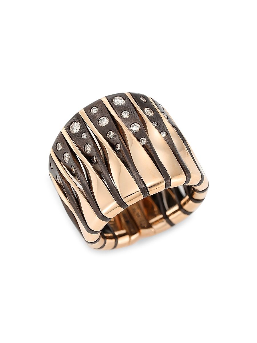 Women's Coucher Du Soleil 18K Rose Gold, Bronze & Diamond Tapered Ring - Rose Gold Bronze - Size 6.75