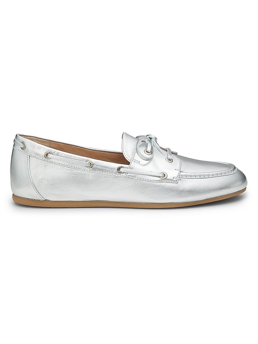 Women's Tinsley Metallic Leather Boat Shoes - Silver - Size 7