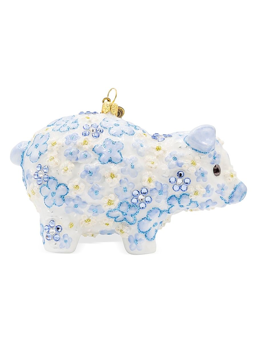 Blue Floral Piggy Christmas Ornament