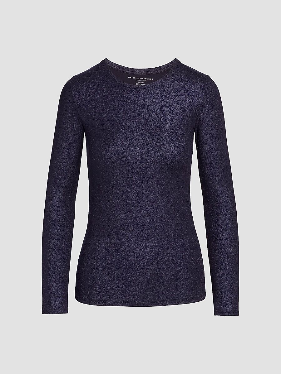 Majestic Filatures Women's Metallic Long-Sleeve Top - Metal Navy - Size Small