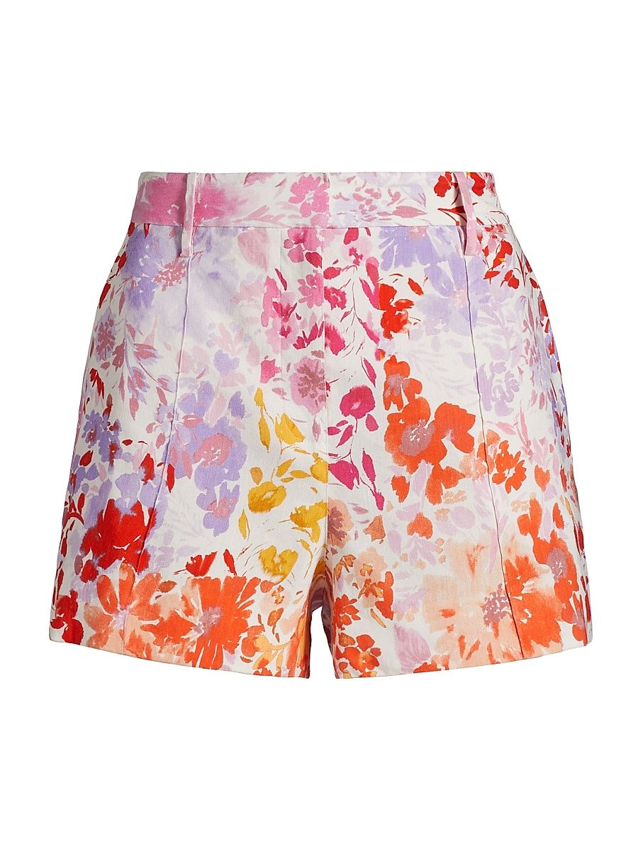 Women's Freja Floral Stretch-Linen Shorts - Rose Multi - Size 8