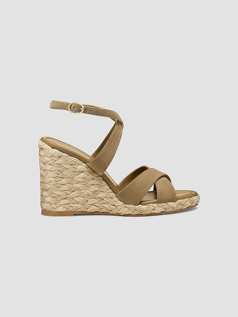 Stuart Weitzman Women's Alyssa Snake-Embossed Leather Wedge Sandals - Golden Olive - Size 9