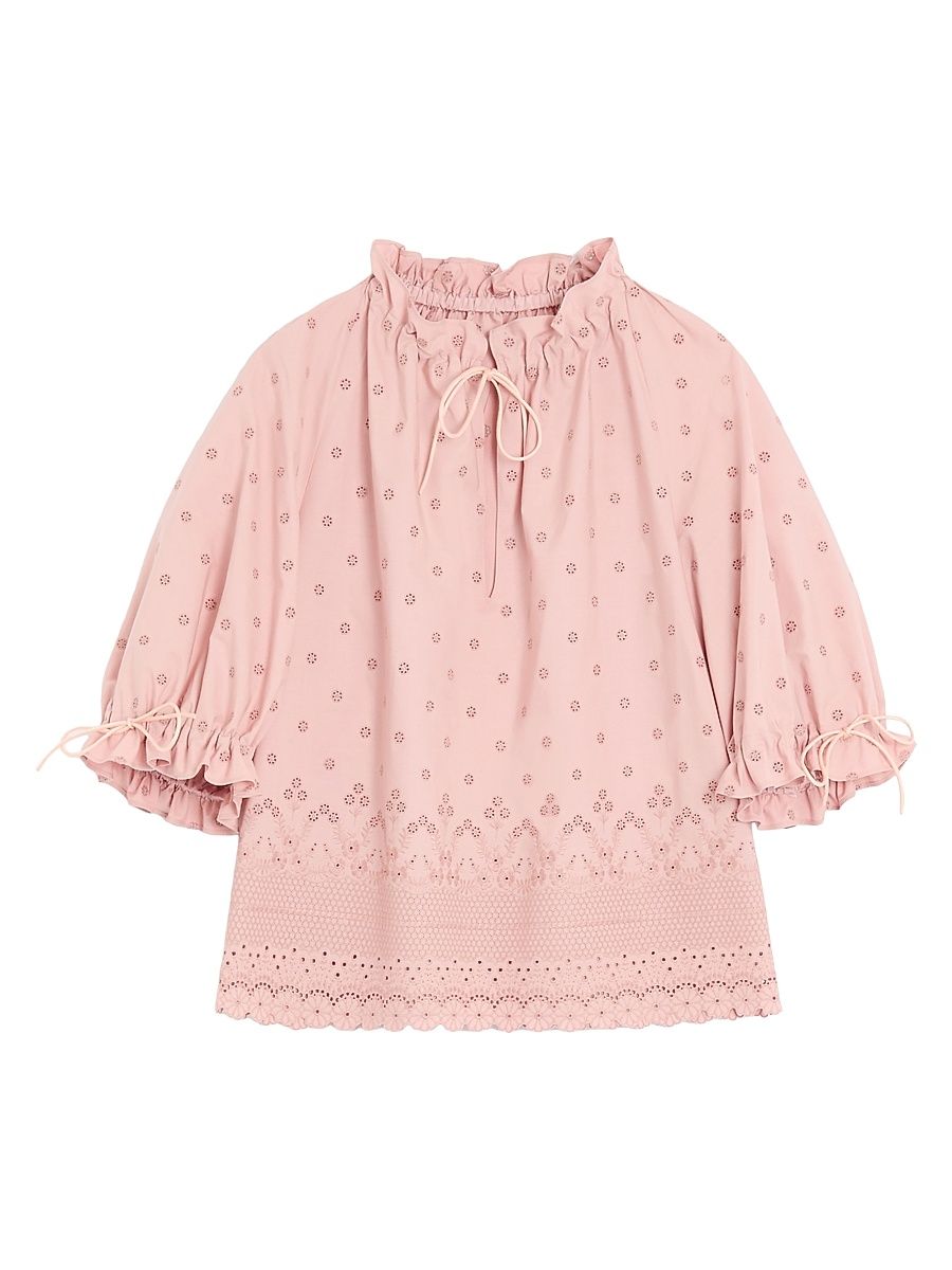 Women's Sangallo Lace Top with Fleurs Ajours Margheritine Pattern - Pink - Size 8