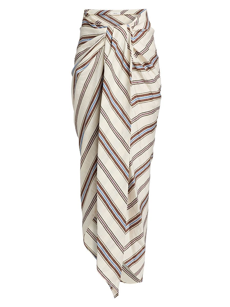Women's Rhodes Striped Linen-Blend Midi-Skirt - Panna Multi - Size 14