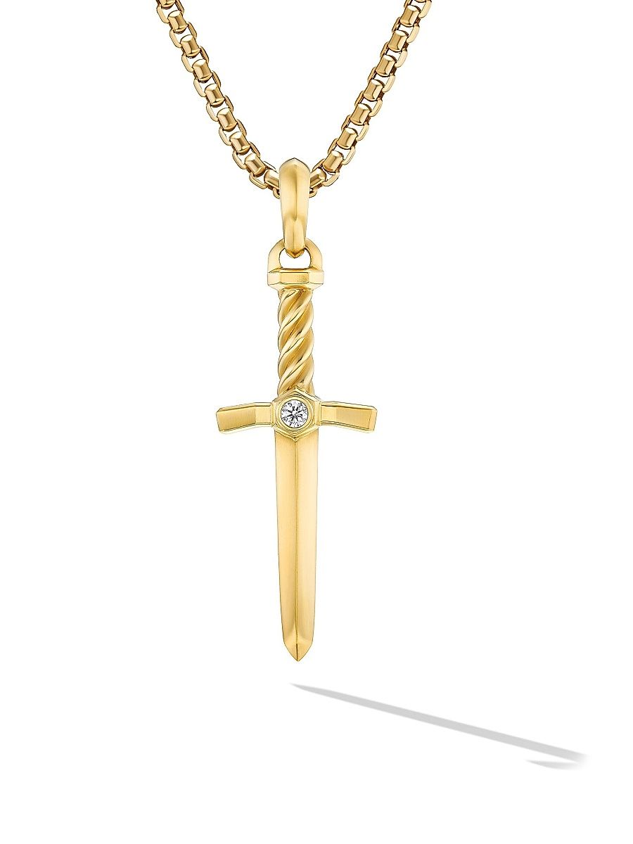Men's Sword Amulet in 18K Yellow Gold with Diamond, 45MM - Gold