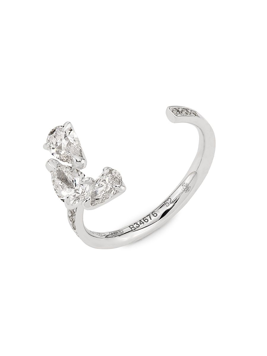 Women's Serti Sur Vide 18K White Gold & 0.82 TCW Diamond Cuff Ring - White Gold - Size 6.75