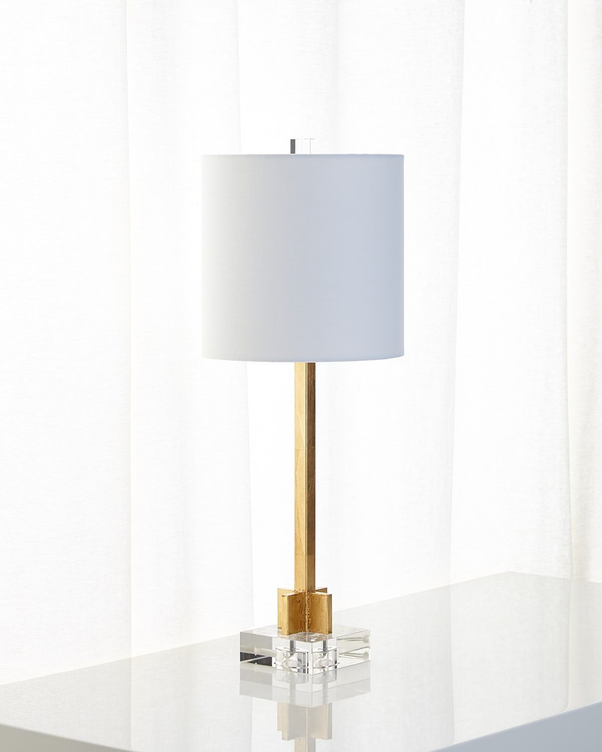 Abita Gold Leaf Lamp with Linen Shade and Crystal Base