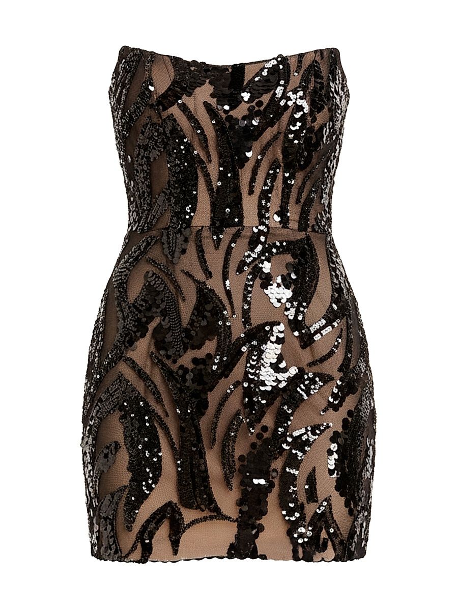 Women's Jen Sequined Strapless Body-Con Minidress - Black Beige - Size XXL
