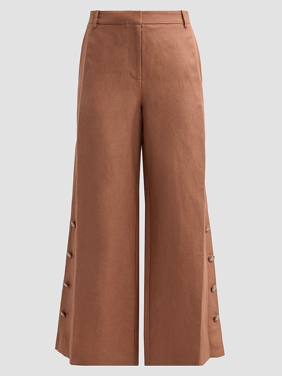Women's Remi Button-Cuff Linen-Blend Pants - Cacao - Size XL