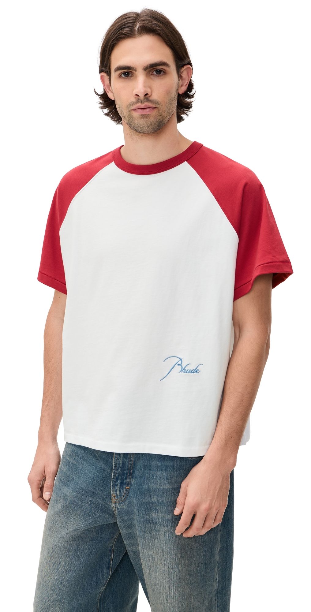 Rhude Classique Raglan Tee Riviera Red/White/Sky Blue XL