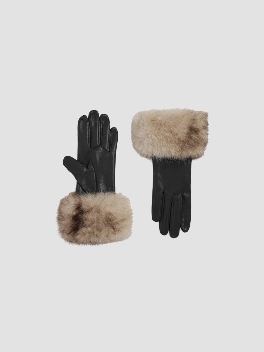 Apparis Women's Betty Faux-Mink Cuff Gloves - Noir Grey Mink - Size Large