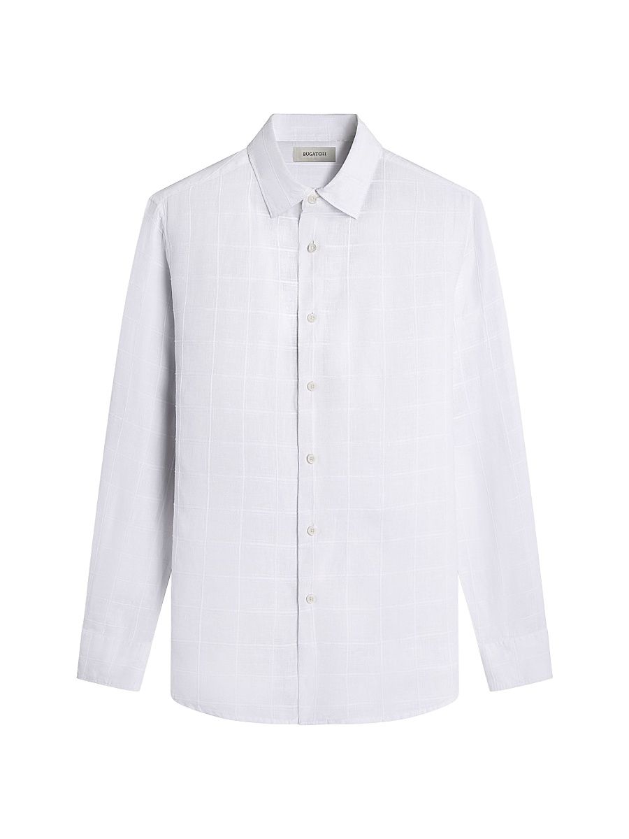 Men's Julian Grid Linen-Cotton Shirt - White - Size XXL