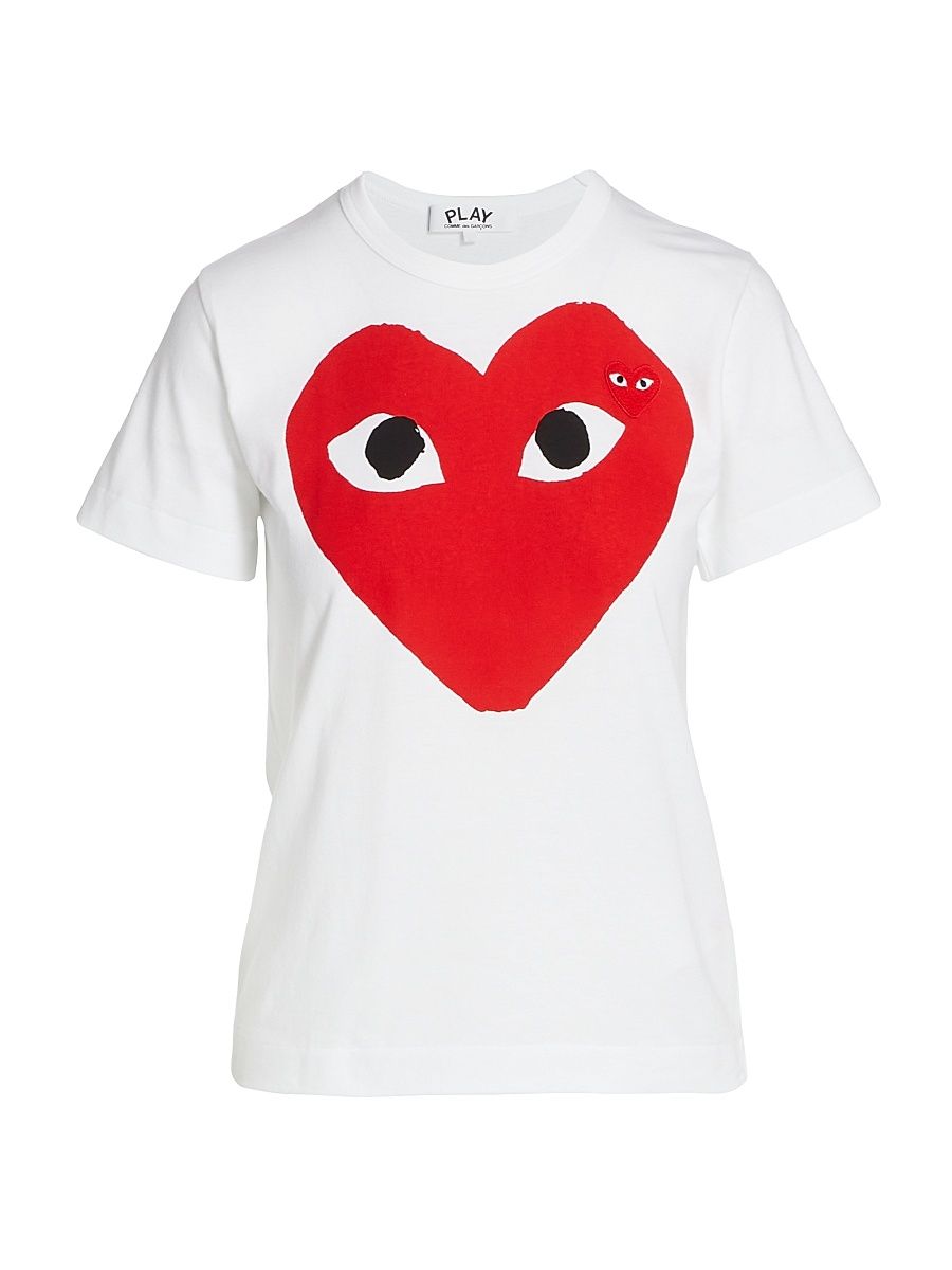 Women's Large Heart Cotton T-Shirt - White - Size Medium