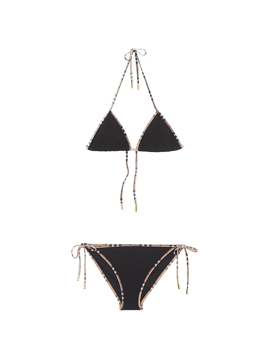 Women's Mata Check-Trim Triangle Bikini Set - Black - Size XXS