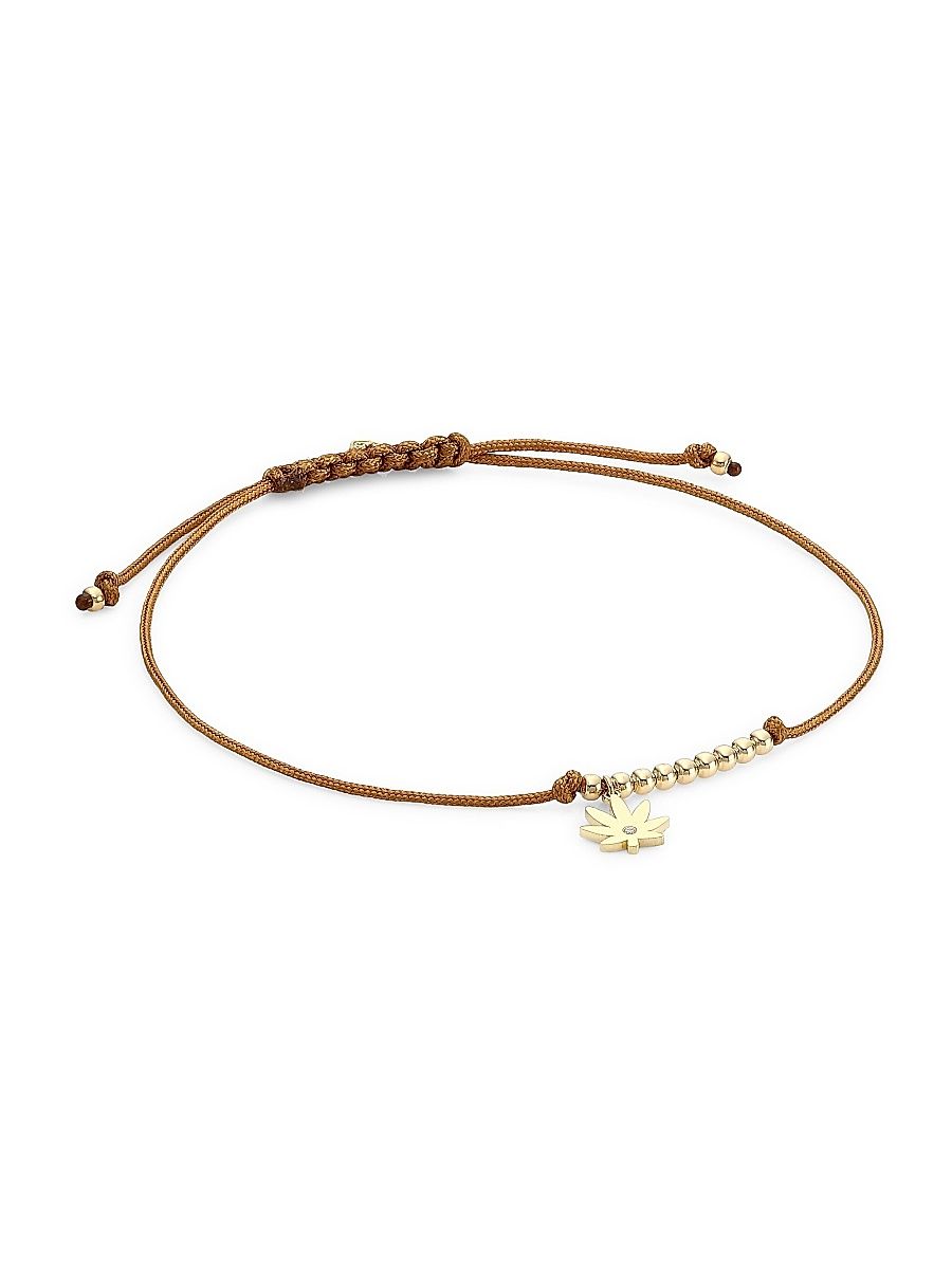 Women's 14K Yellow Gold & Diamond Mary Jane Charm Tan Cord Bracelet - Gold