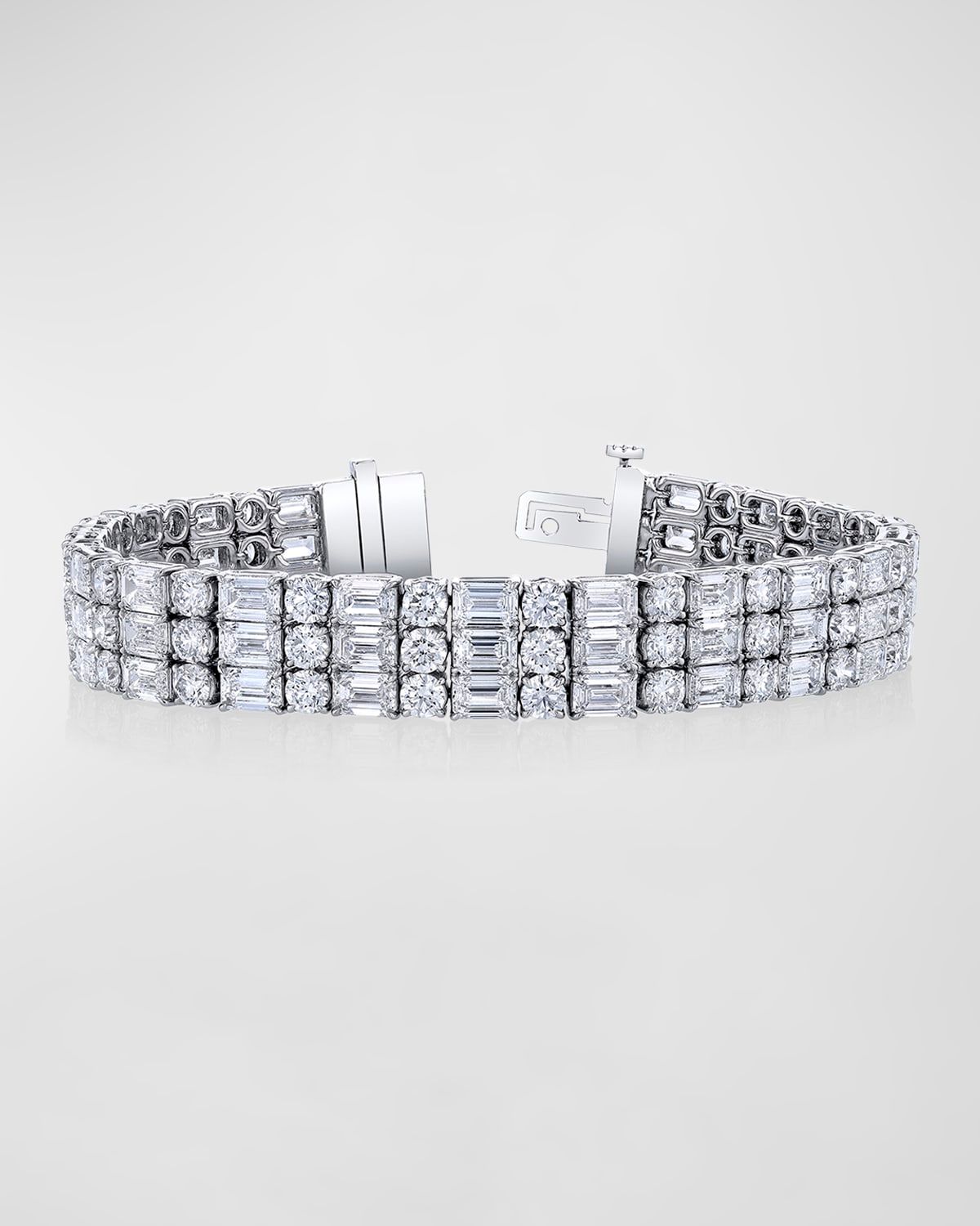 Platinum Alternating Diamond 3 Row East-West Bracelet, 7", 31.18tcw
