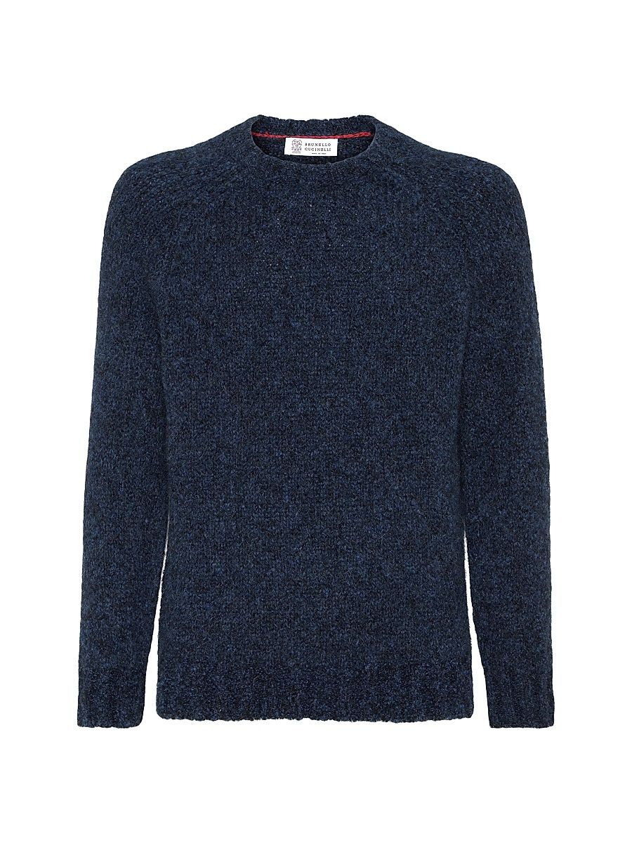 Men's Flecked Alpaca, Virgin Wool and Cashmere Sweater - Navy Blue - Size 46
