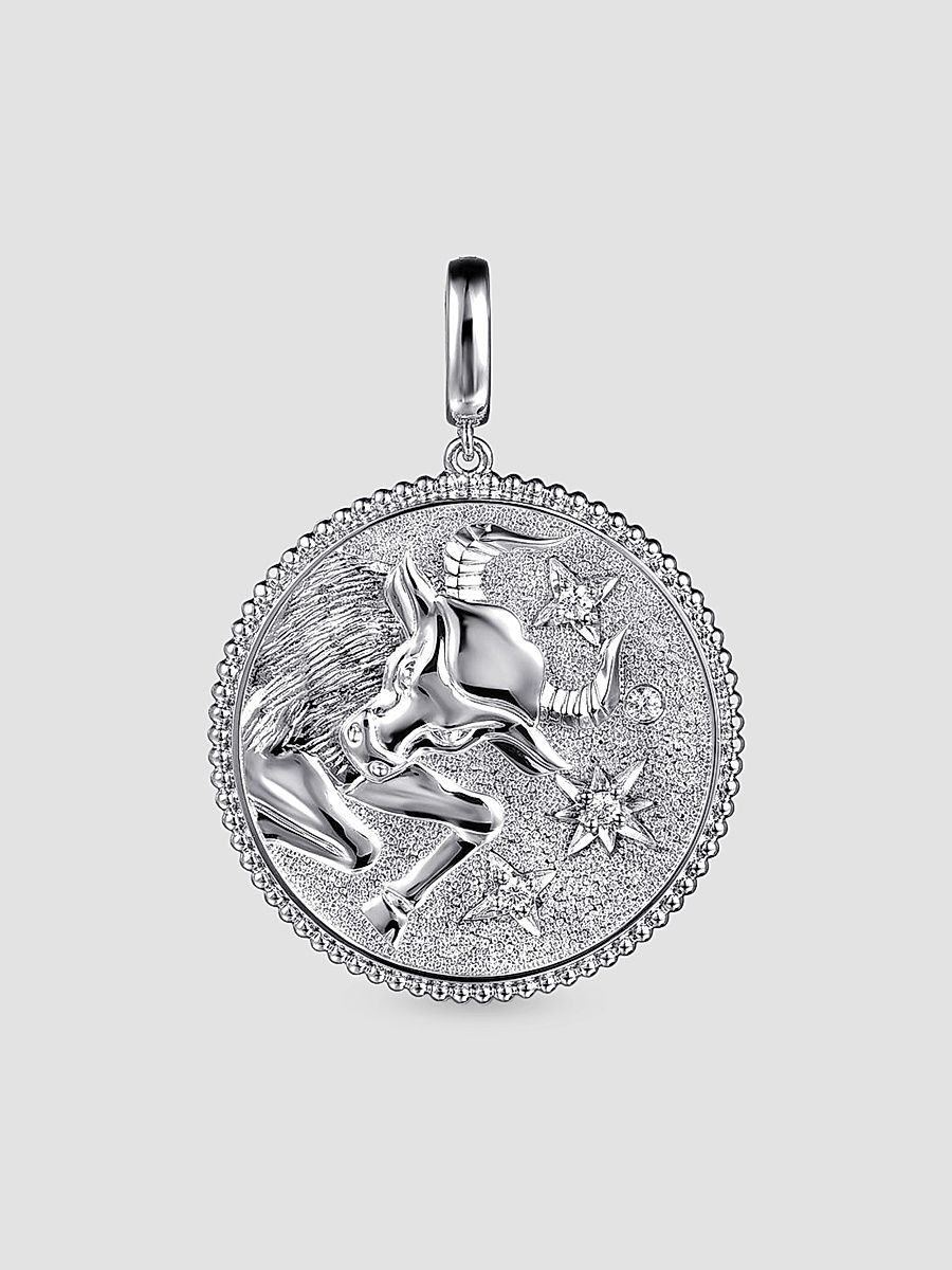 Gabriel & Co Women's Bujukan Sterling Silver & White Sapphire Taurus Medallion Pendant With Detachable Bail - Sterling Silver