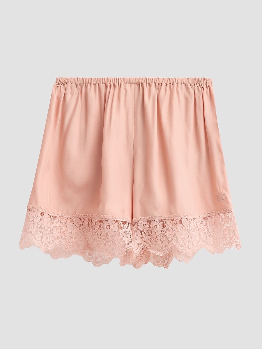 Women's Lace-Trim Silk Shorts - Soft Rose - Size 10