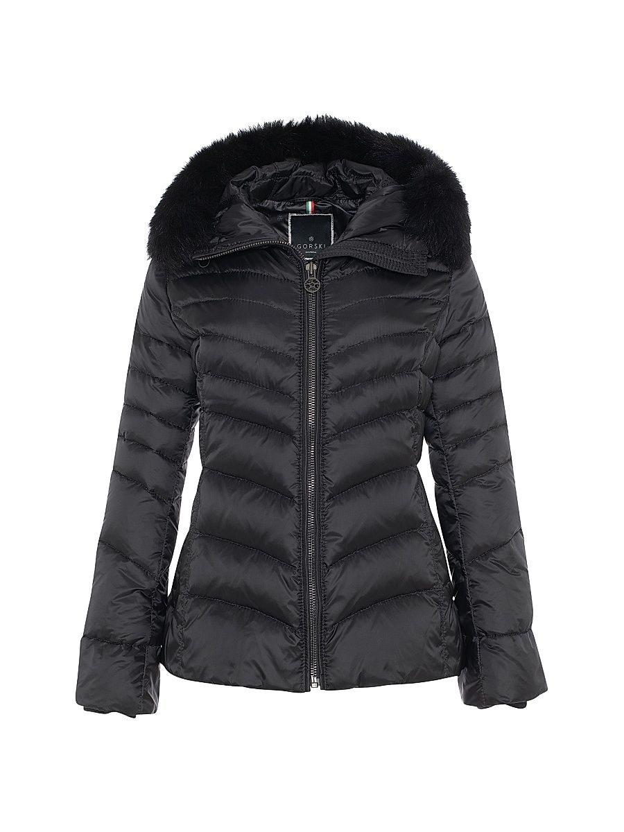 Women's Apres-Ski Jacket with Detachable Toscana Lamb Hood Trim - Black - Size Large