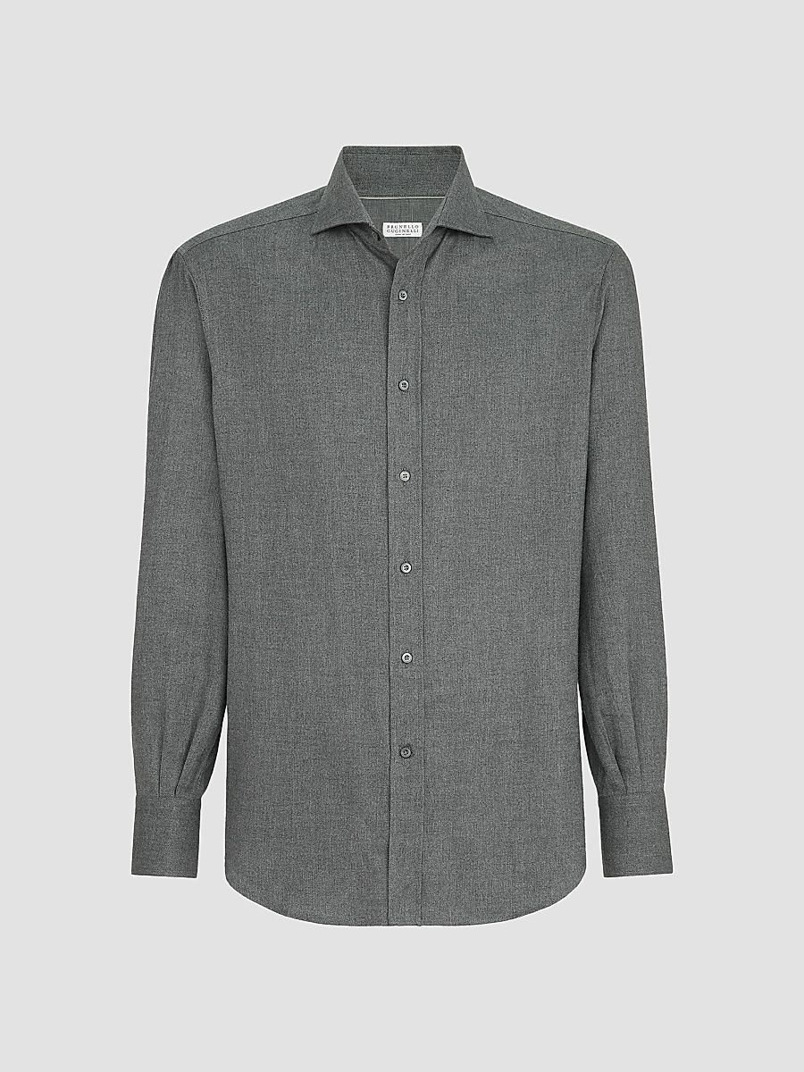 Men's Stretch Cotton Chevron Flannel Shirt with Spread Collar - Dark Grey - Size XXXXL