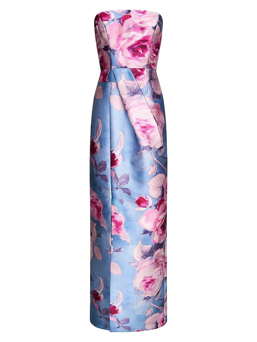 Women's Lucienne Blurred Rose Column Gown - Pearl Blue Multi - Size 8