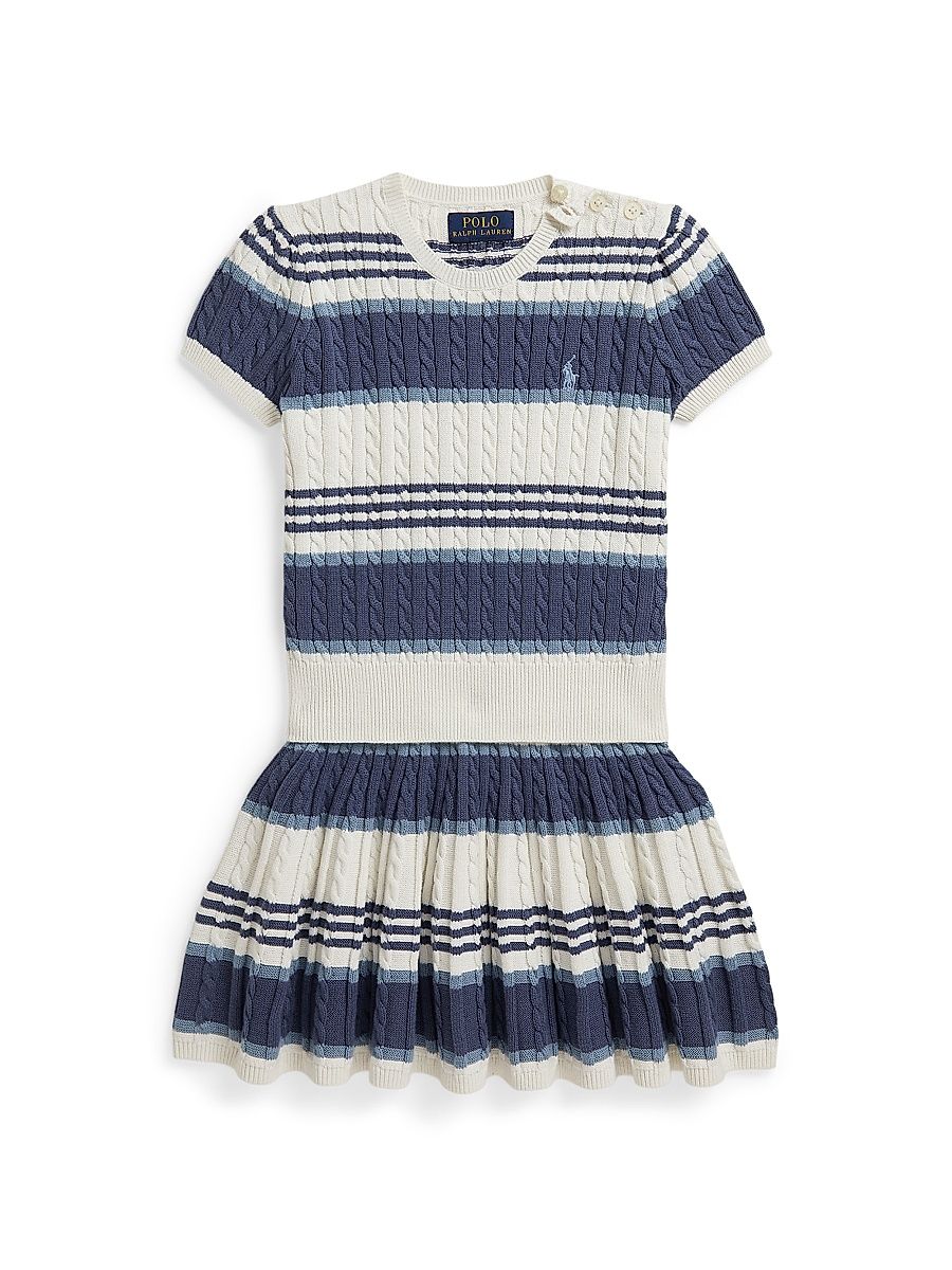 Little Girl's & Girl's Striped Cable-Knit Cotton Top & Skirt Set - Deckwash White Multi - Size 6