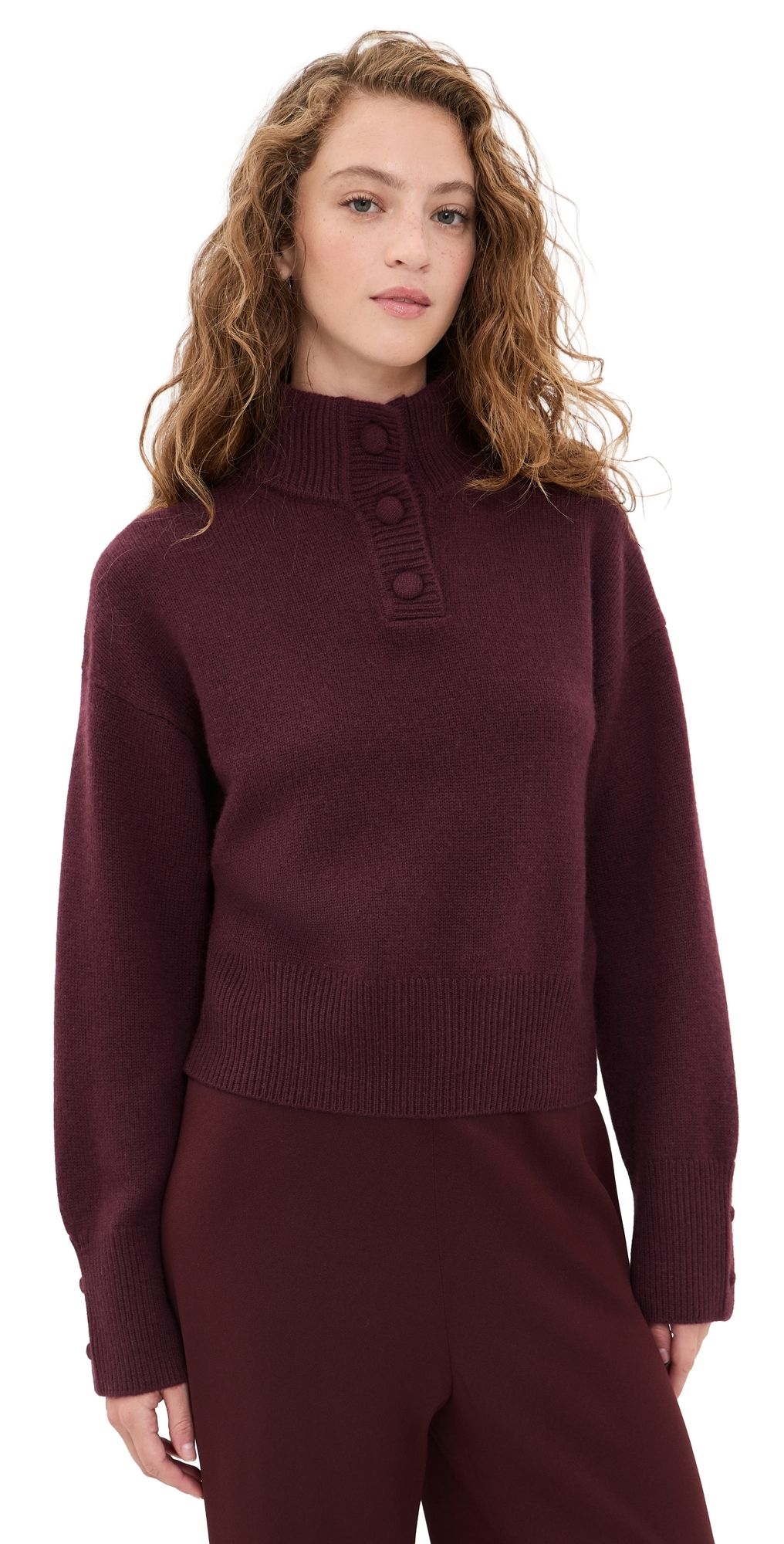 White & Warren Cashmere Blend High Neck Sweater Oxblood L