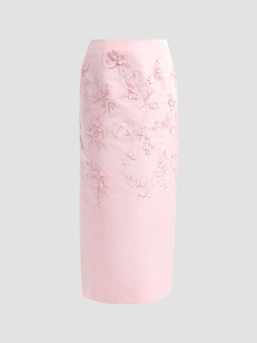 Oscar de la Renta Women's Iris Beaded Lace Embroidered Skirt - Blossom - Size 16