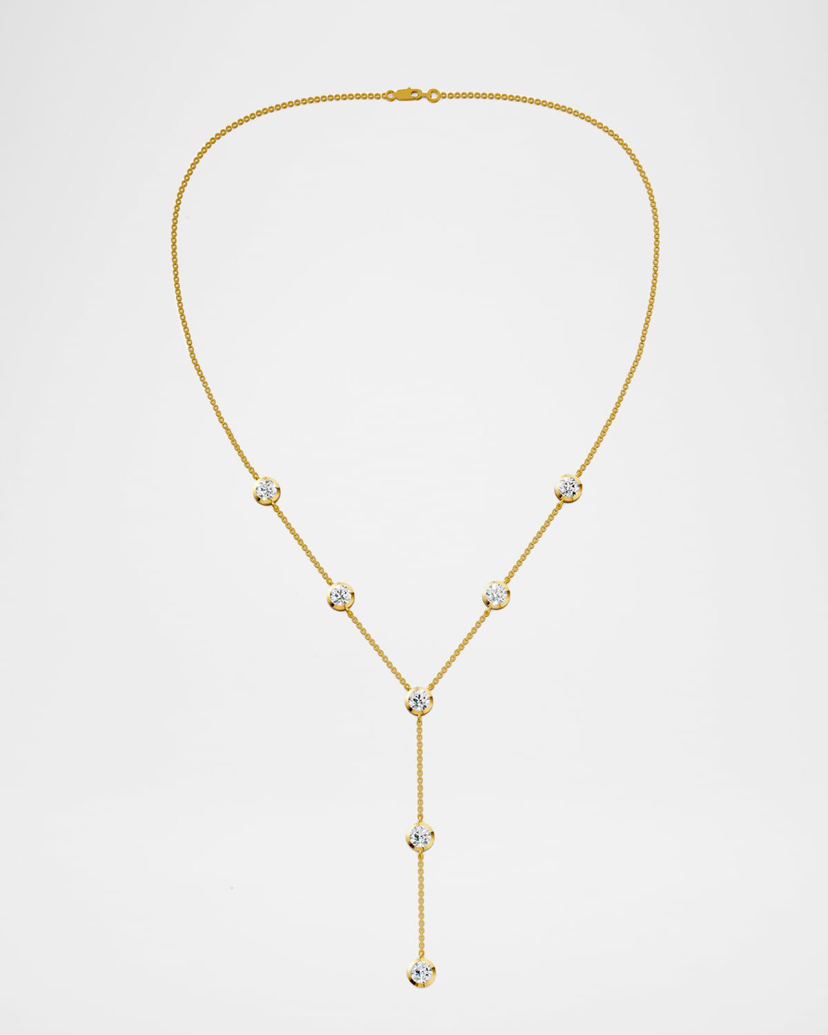 Lab Grown Diamond 18K Yellow Gold 7 Bezel Y Necklace
