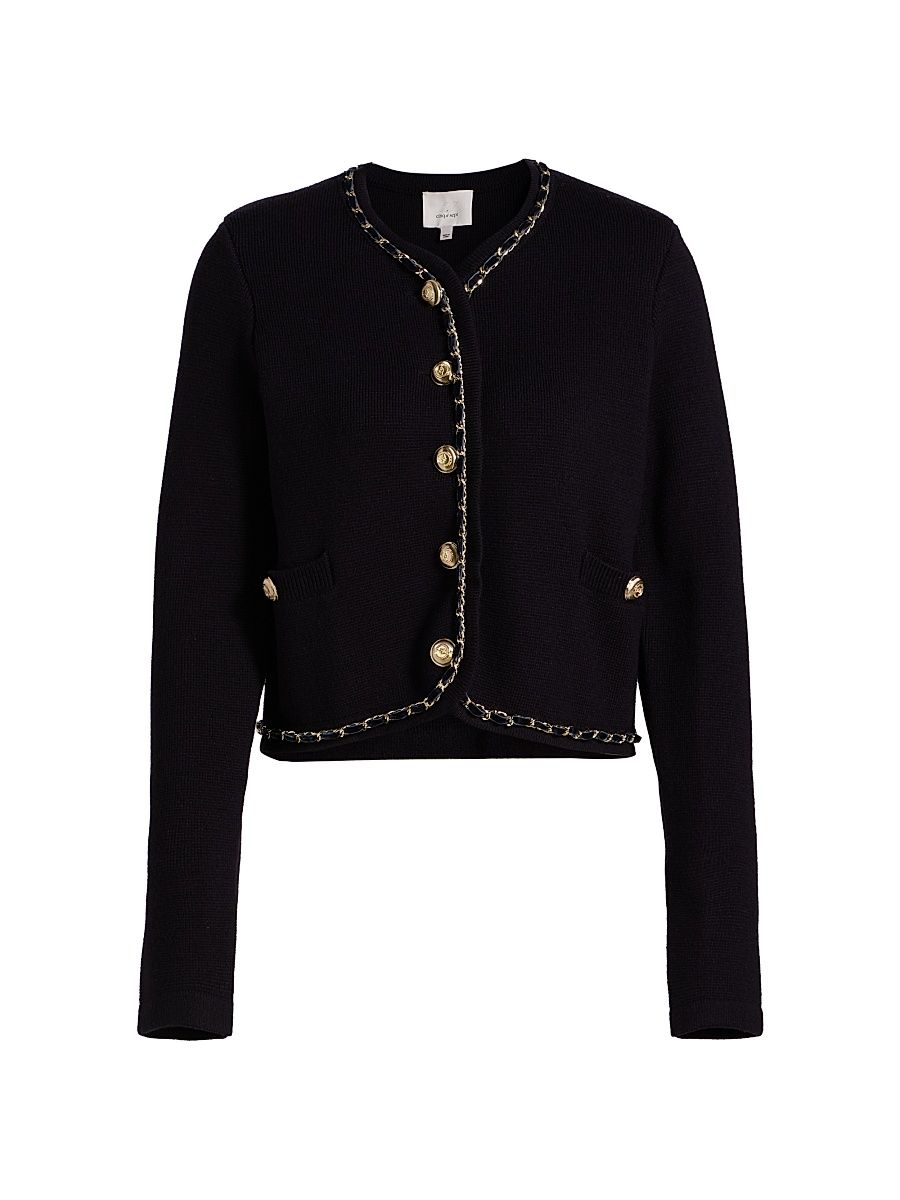 Women's Structured Benoite Rib-Knit Cardigan - Navy - Size Large