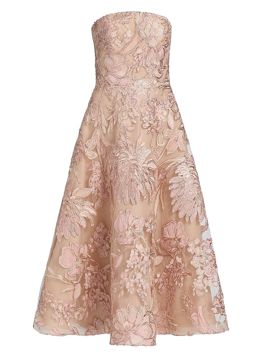 Women's Floral Embroidered Strapless Cocktail Dress - Pink Multi - Size 6