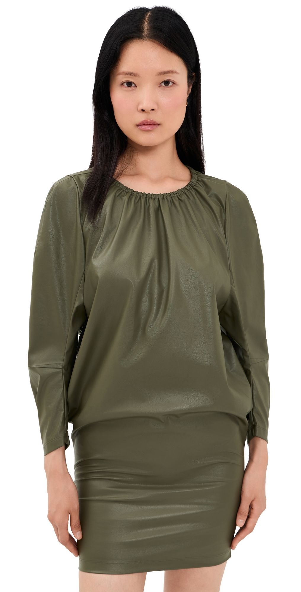 MM6 Maison Margiela Faux Leather Mini Dress Khaki 42