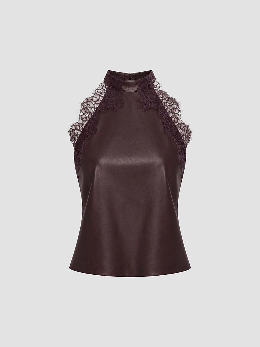 Lamarque Women's Ginny Faux Leather Lace-Trim Halter Top - Vamp - Size Large
