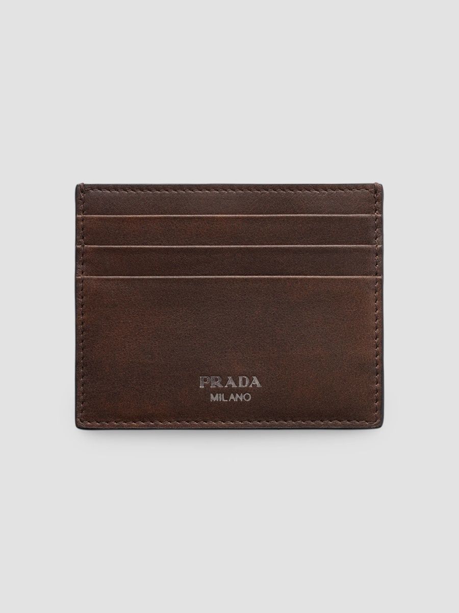 Prada Men's Leather Card Holder - Brown